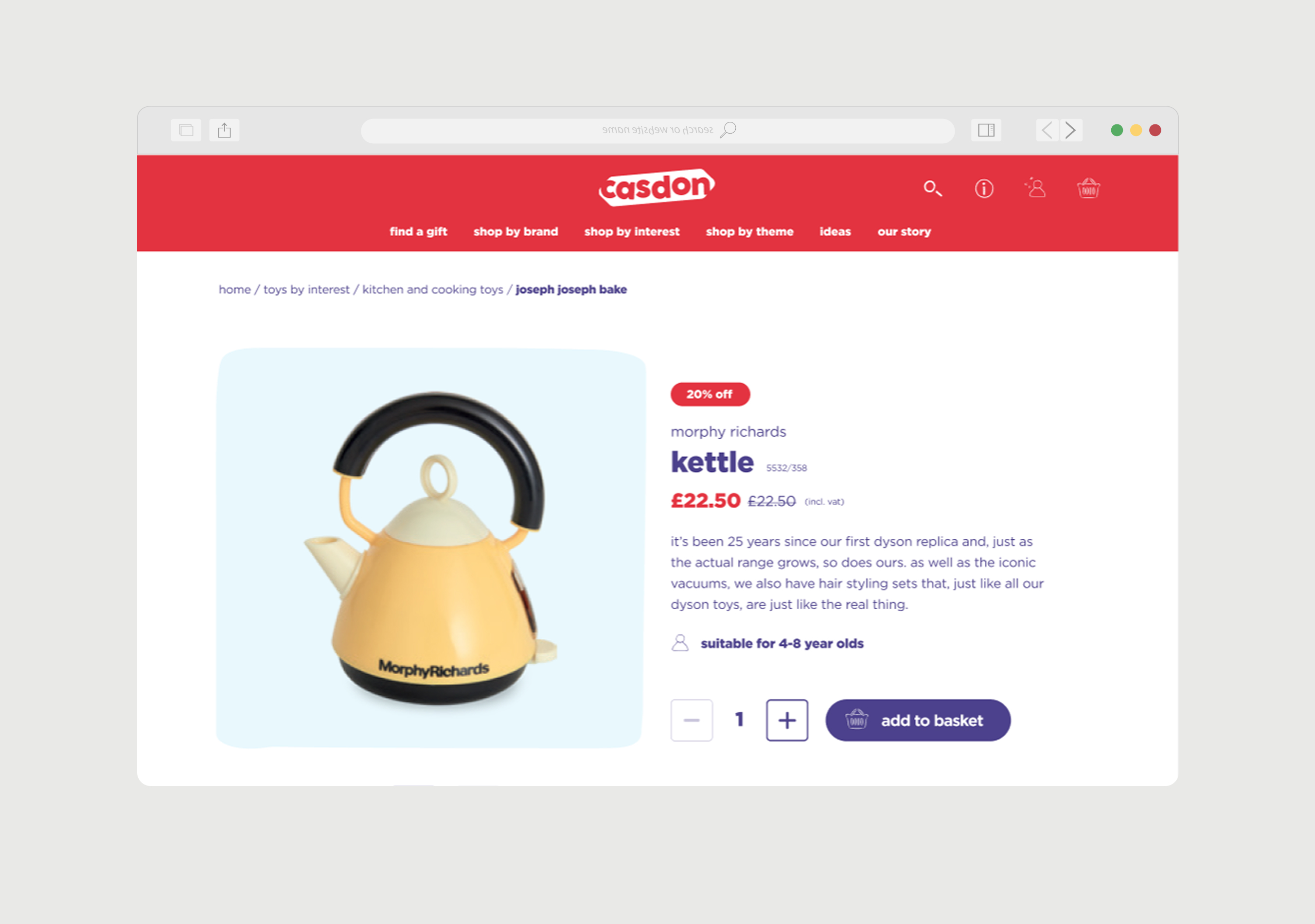 Casdon toys website screen, position 7