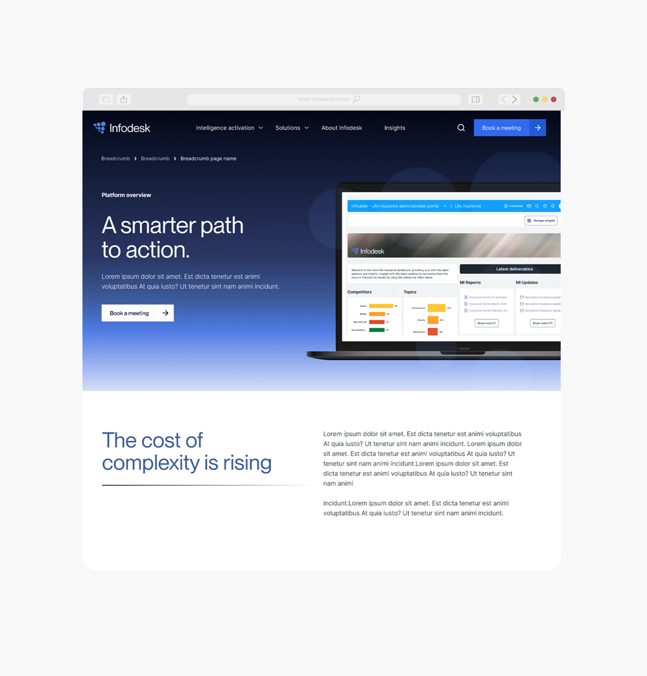 Infodesk platform overview page, A smarter path to action