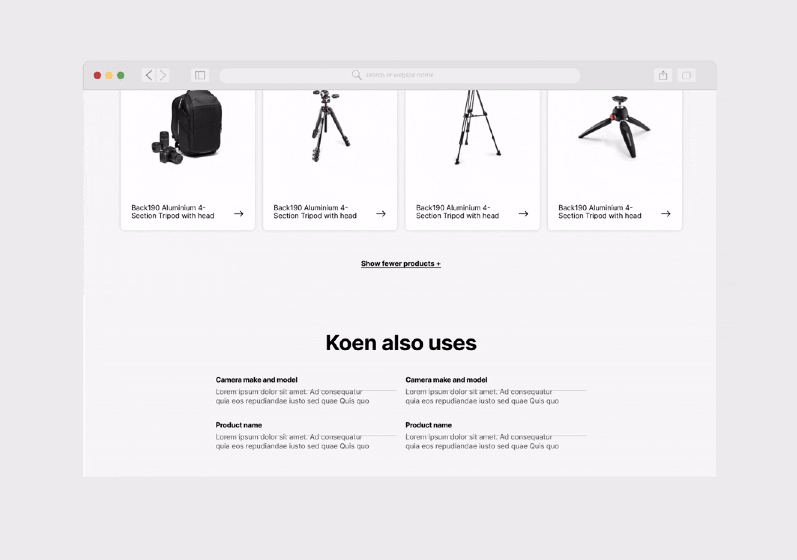 Manfrotto ONE homepage and Tripods & Monopods category, wider view